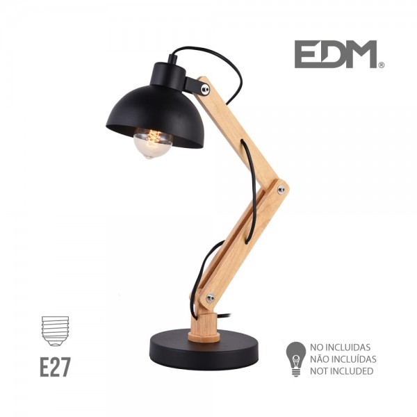 Flexo vintage tipo arquitecto. madera/metal e27 60w color negro ø16 x 52 cm