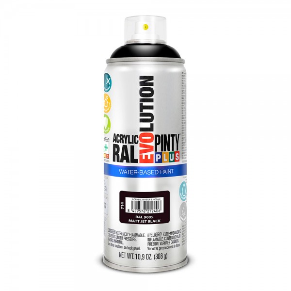 Pintura en spray pintyplus evolution water-based 520cc ral 9005 negro intenso mate