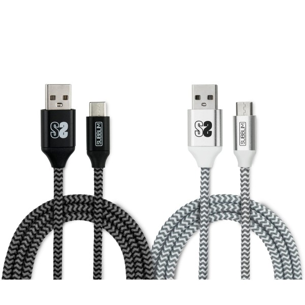 Subblim cable usb tipo c a usb tipo a de 1 metro (x2) negro y plata