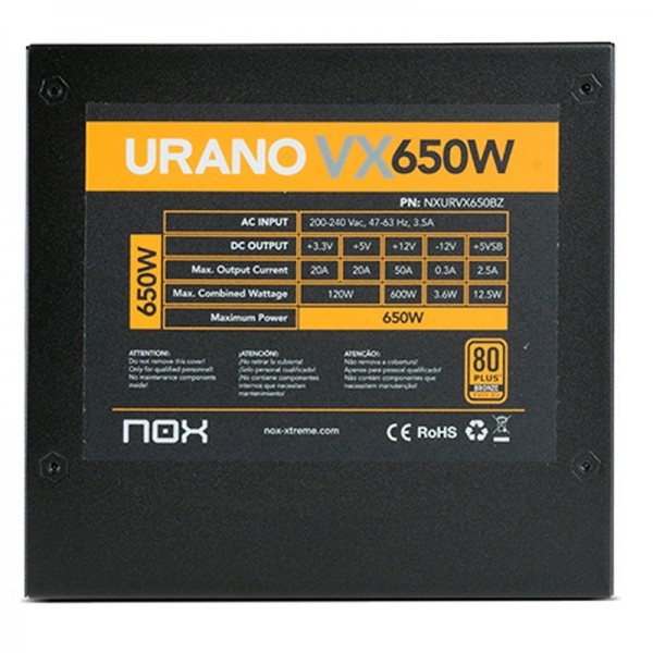 Nox fuente alimentación urano vx 650w 80+ bronze